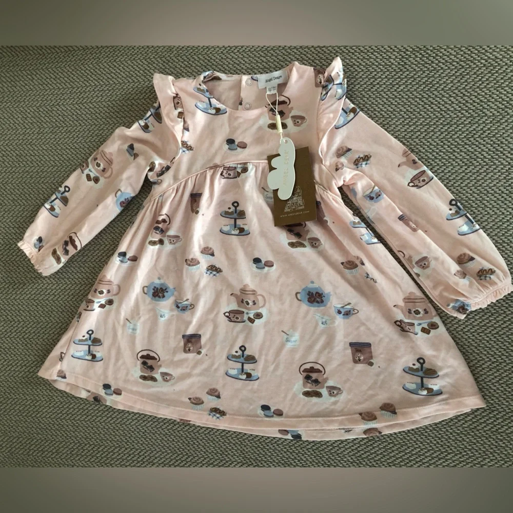 Angel Dear Pink Tea Party Long Sleeve Dress with Dusty Rose Leggings - Picture 7 of 12